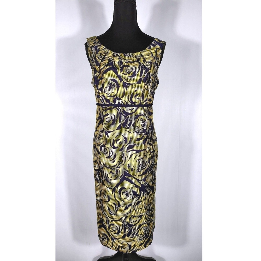 Sheath Dress Yellow Rose Print Sleeveless Career Party Midi Dress